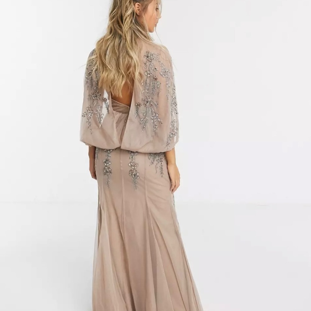 ASOS DESIGN floral embellished cape back maxi dress in Blush